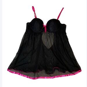 Black negligee with hot pink satin trim Size Large